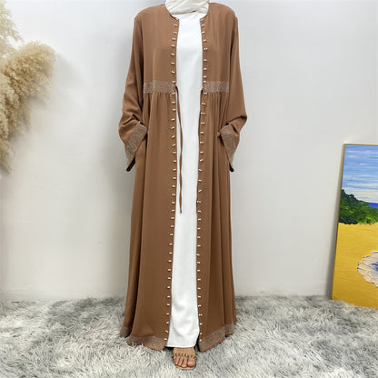 Women's Solid Color Hot Diamond Beaded Dress with Side Pockets
