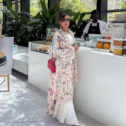 Modest Floral Print Abaya with Matching Scarf Two Piece Set