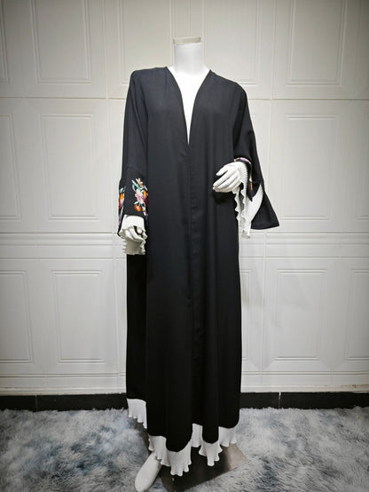 Embroidered Abaya with Pleated Hem and Floral Sleeve Detail