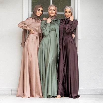 Women's Modest Stylish Big Satin Dress – Abayaya