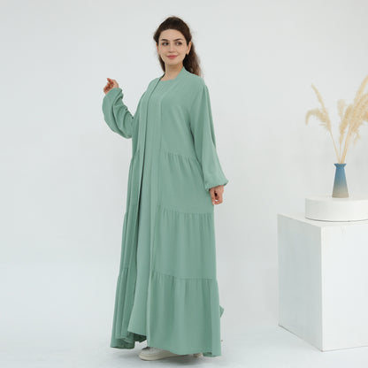 Solid Color Hijab-Friendly Modest Layered Two-Piece Set