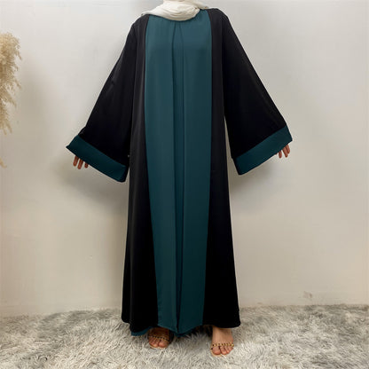 Modest Cardigan Patchwork Fake Two-piece Dress