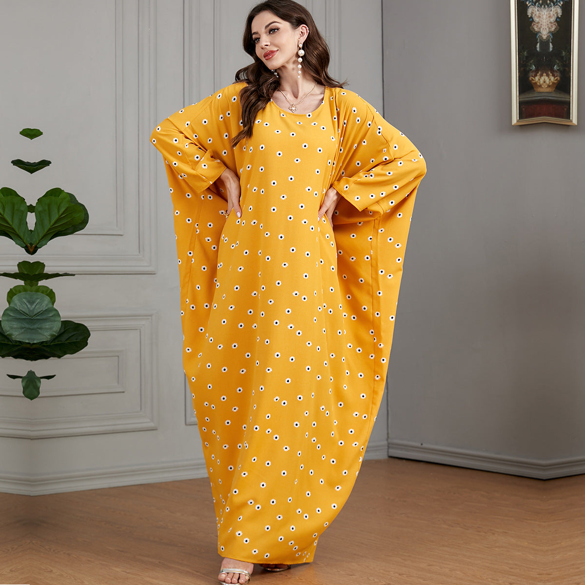 Women's Print Casual Yellow Dress
