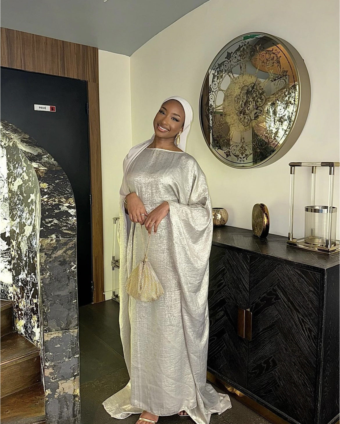 Women's Modest Feminine Hot Silver Dress