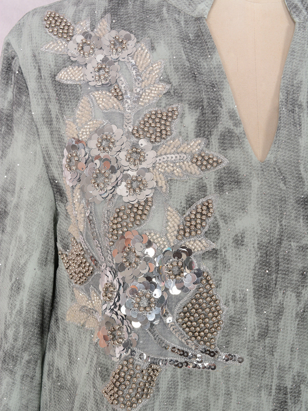 Women's Perstine Collar Flower Beaded Evening Dress