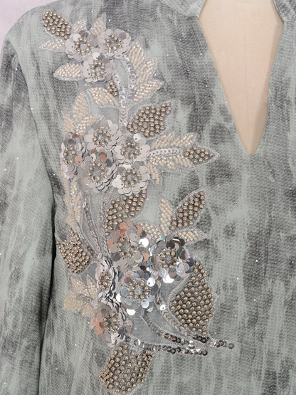 Women's Perstine Collar Flower Beaded Evening Dress