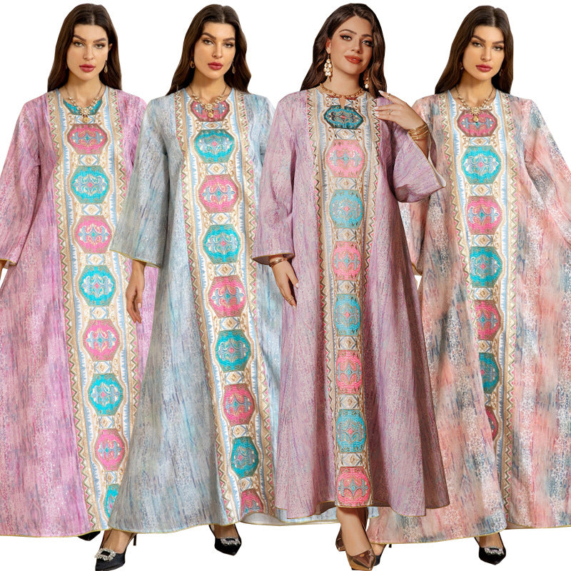 Women's Printed Beaded Embroidered Pullover Dress