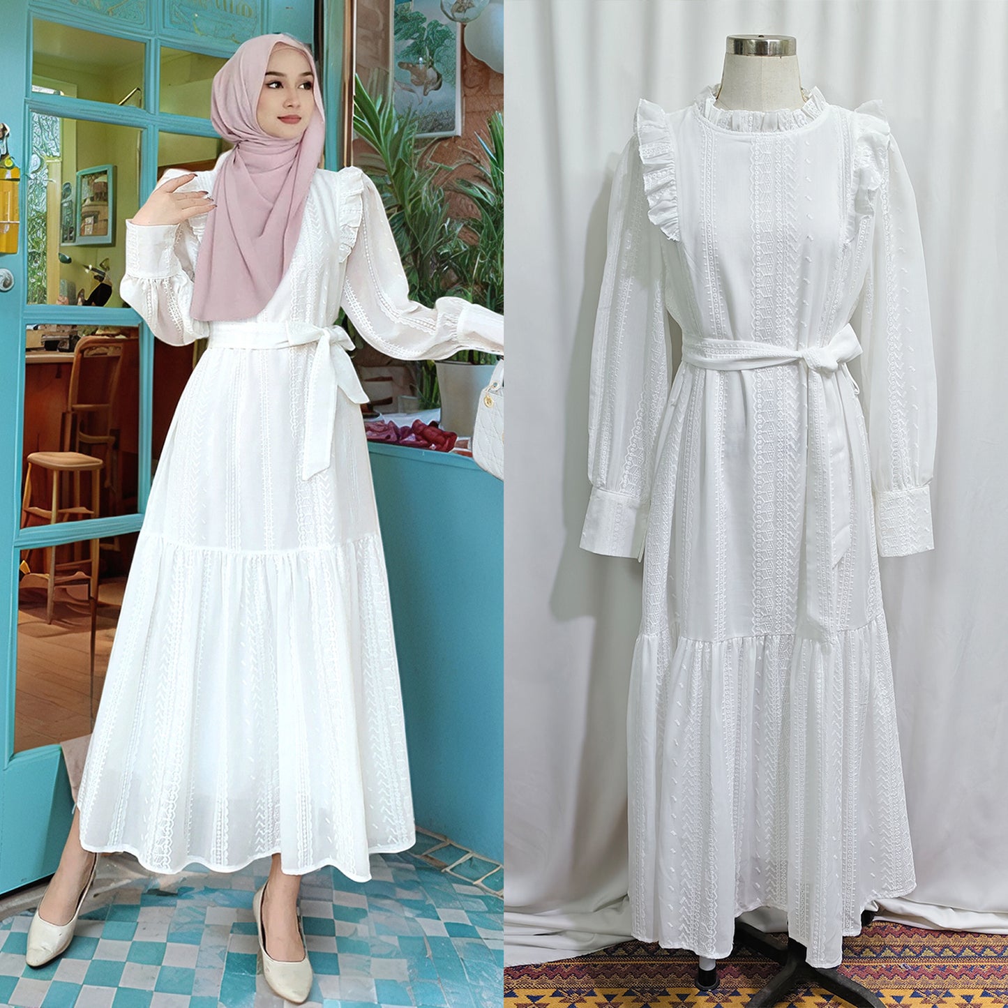 Women's Patchwork Ruffles Embroidered Dresses