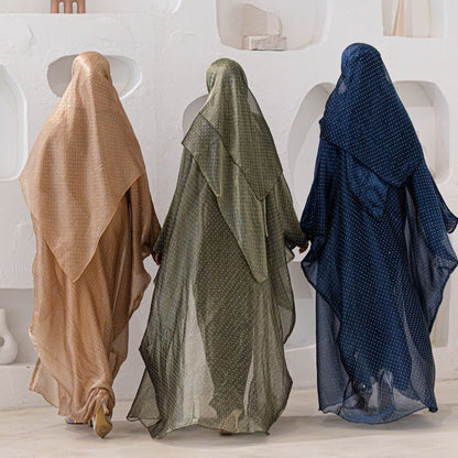 Elegant Wrinkle Chiffon Rhinestone Abaya with Scarf Dubai Middle East
