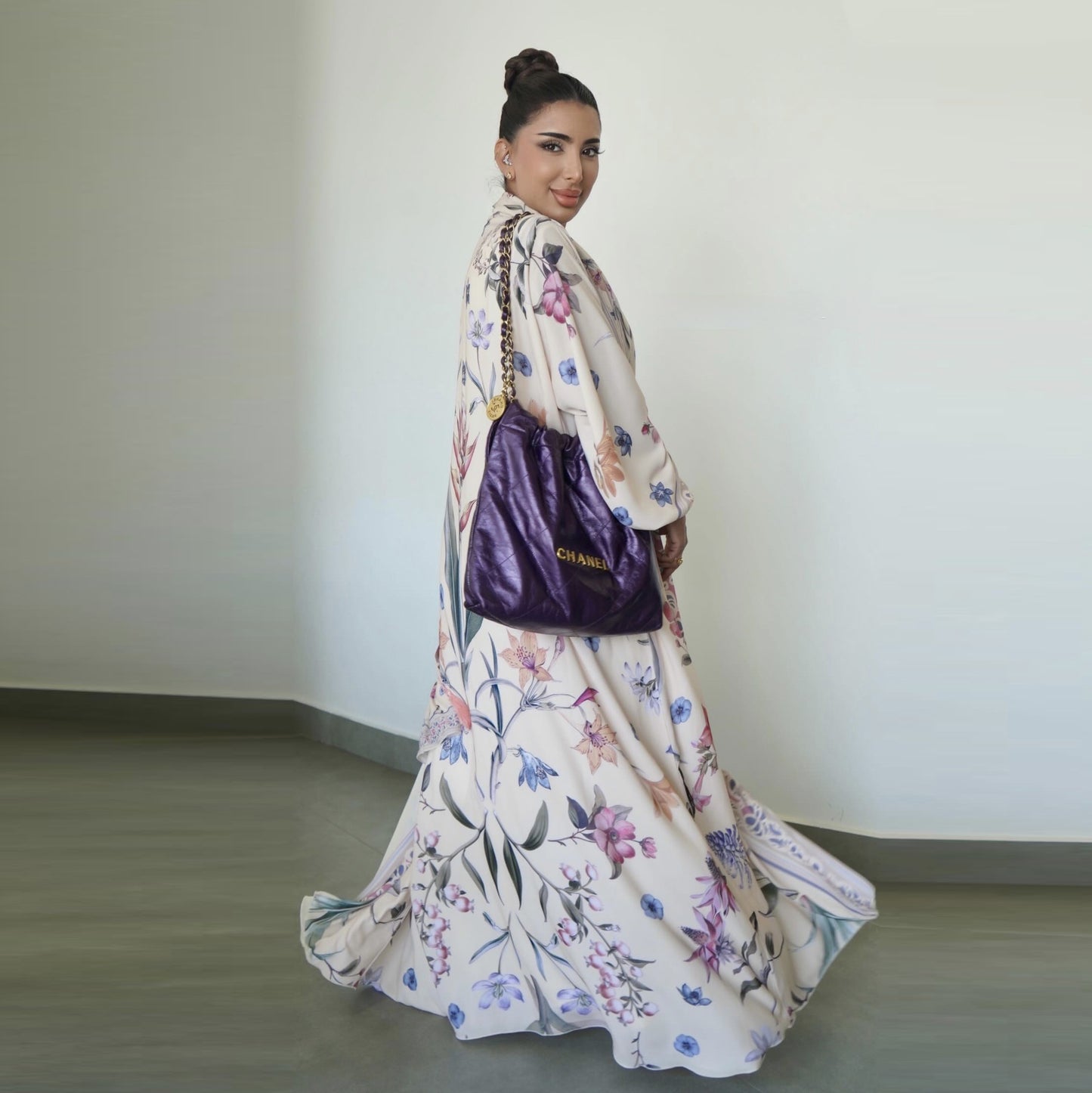 Modest Floral Print Abaya with Matching Scarf Two Piece Set