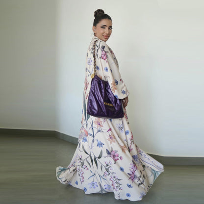Modest Floral Print Abaya with Matching Scarf Two Piece Set