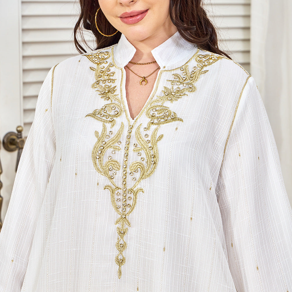 Women's Embroidered Studded Diamond Dress