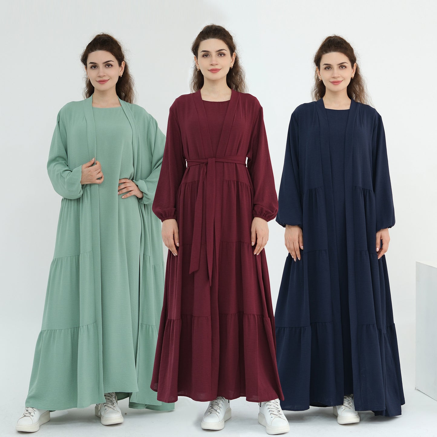 Solid Color Hijab-Friendly Modest Layered Two-Piece Set
