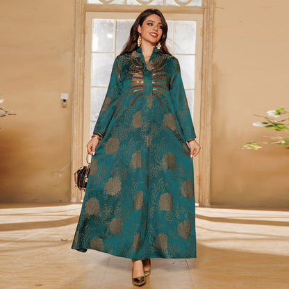 Women's V-neck Jacquard Beaded Dress