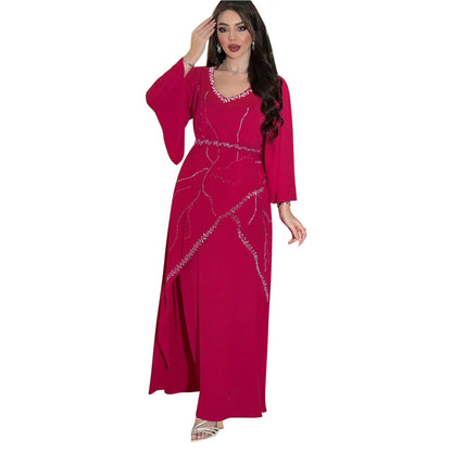 Women's Hot Diamond Chiffon Dress with Belt