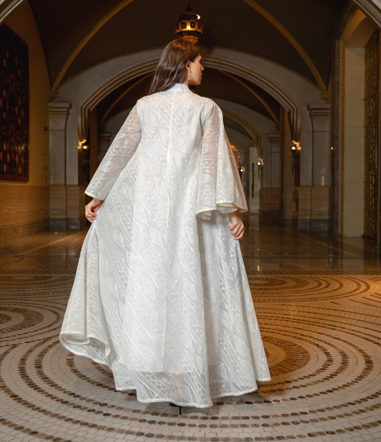 Women's Mesh Embroidered Sequin Jalabiya Dress