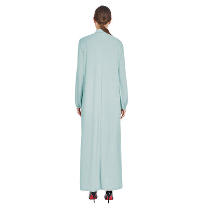 Stand Collar Maxi Dress with Pockets – Modest Long Sleeve Casual Abaya
