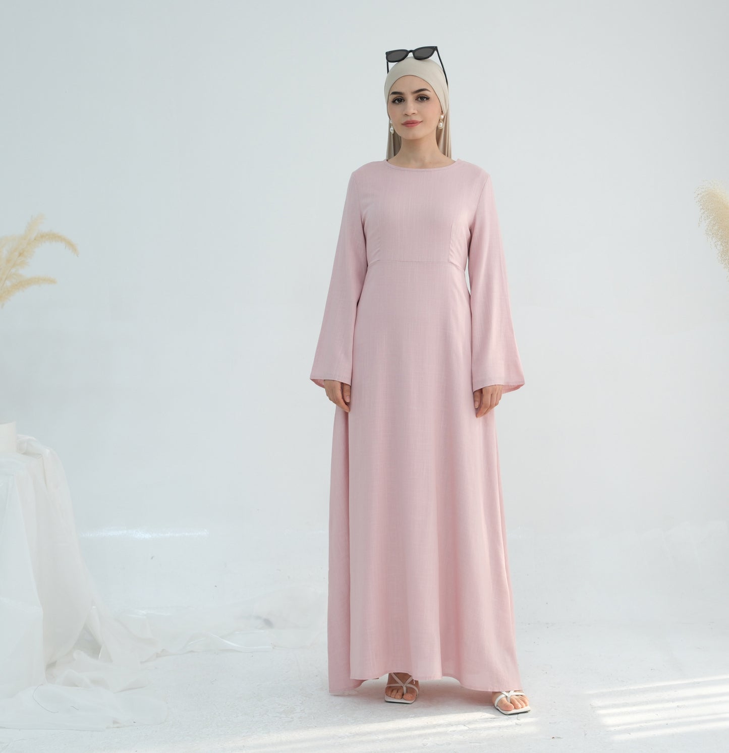 Women's Solid Cotton and Linen Waist-cinching Robe