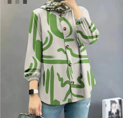 Women's Floral Puff Sleeve Casual Shirt