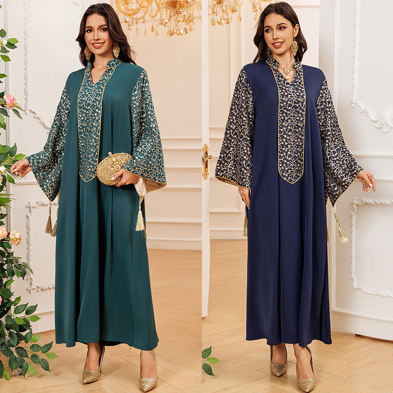 Women's Embroidered Panelled Tassel Dress