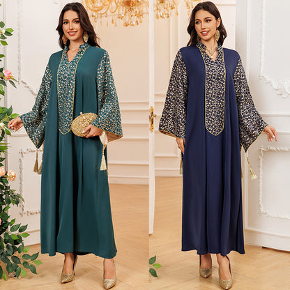 Women's Embroidered Panelled Tassel Dress