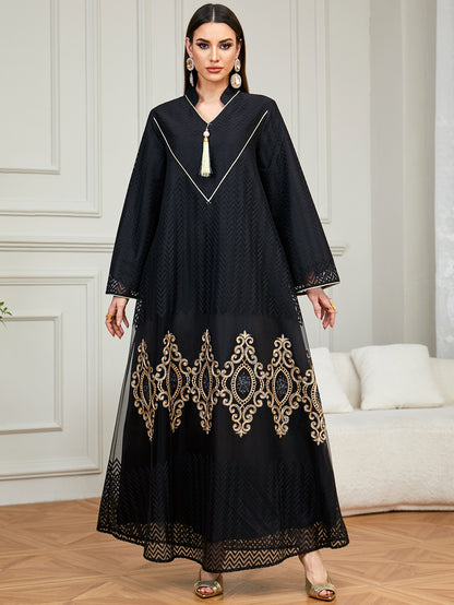 Embroidered Hem Maxi Abaya Dress for Evening