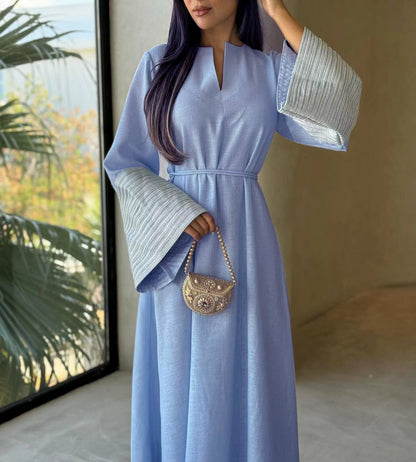 Modest V-neck Embroidery Elegant Abaya Dress
