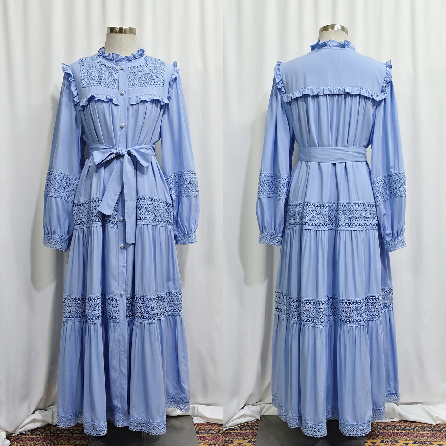 Elegant Ruffle-Trim Long Sleeve Maxi Dress