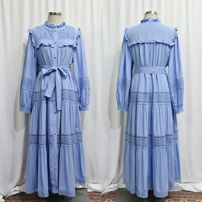 Elegant Ruffle-Trim Long Sleeve Maxi Dress