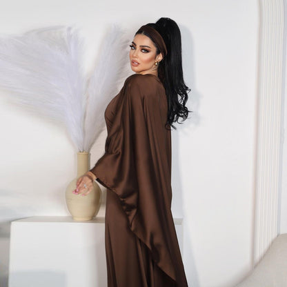 Women's Pullover Waist-cinching Modest Coffee Dress