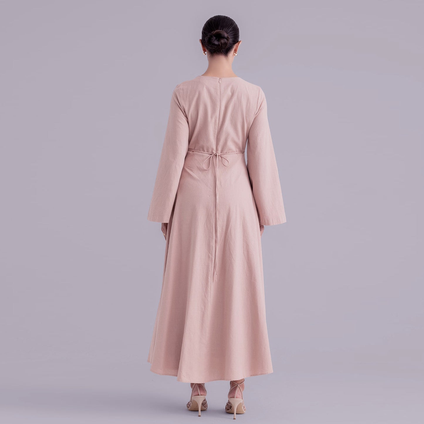 Belted Bamboo Linen Dubai Modest Solid Maxi Day Dress