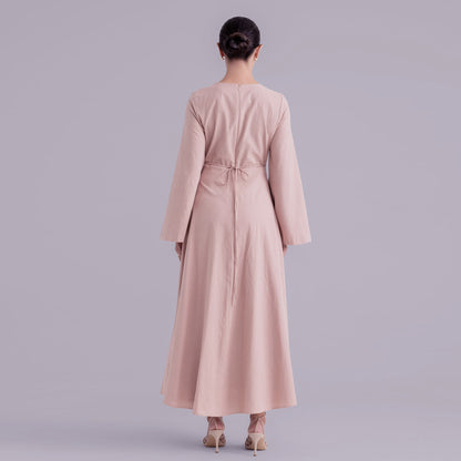 Belted Bamboo Linen Dubai Modest Solid Maxi Day Dress