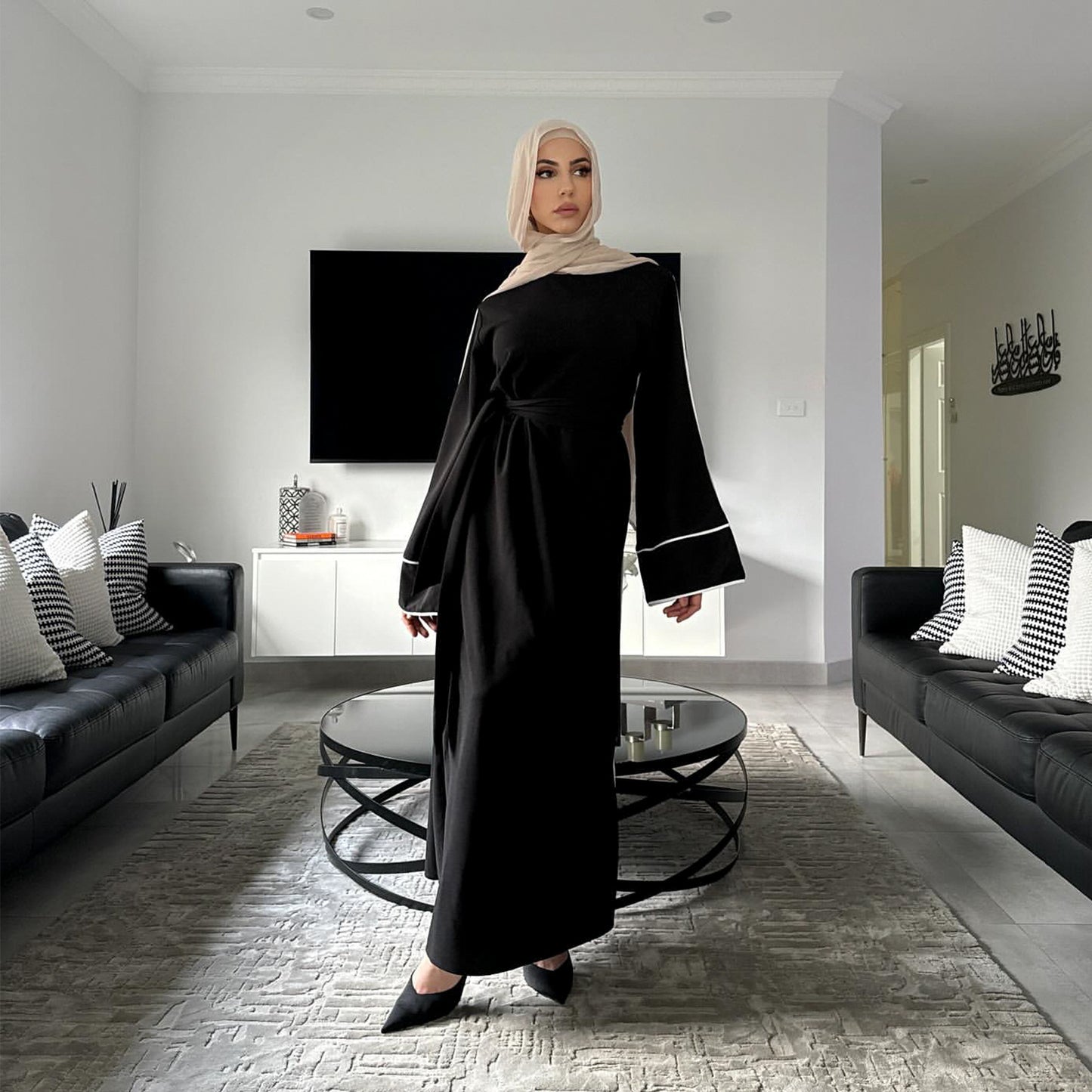 Stylish Solid Color Modest Abaya Dress