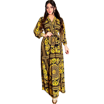 Fashionable Long-Sleeved Floral Print Dress