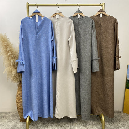 Fringe Sleeve Muslim Flare-Hem Maxi Dress
