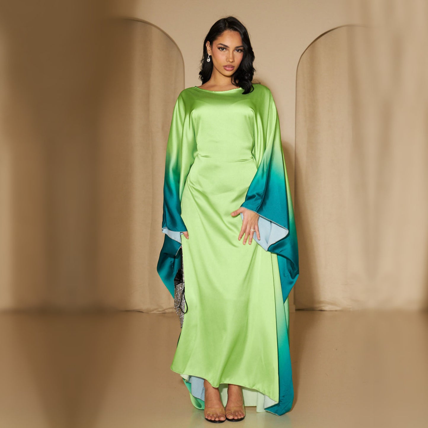 Gradient Party Waisted Batwing Sleeve Dress