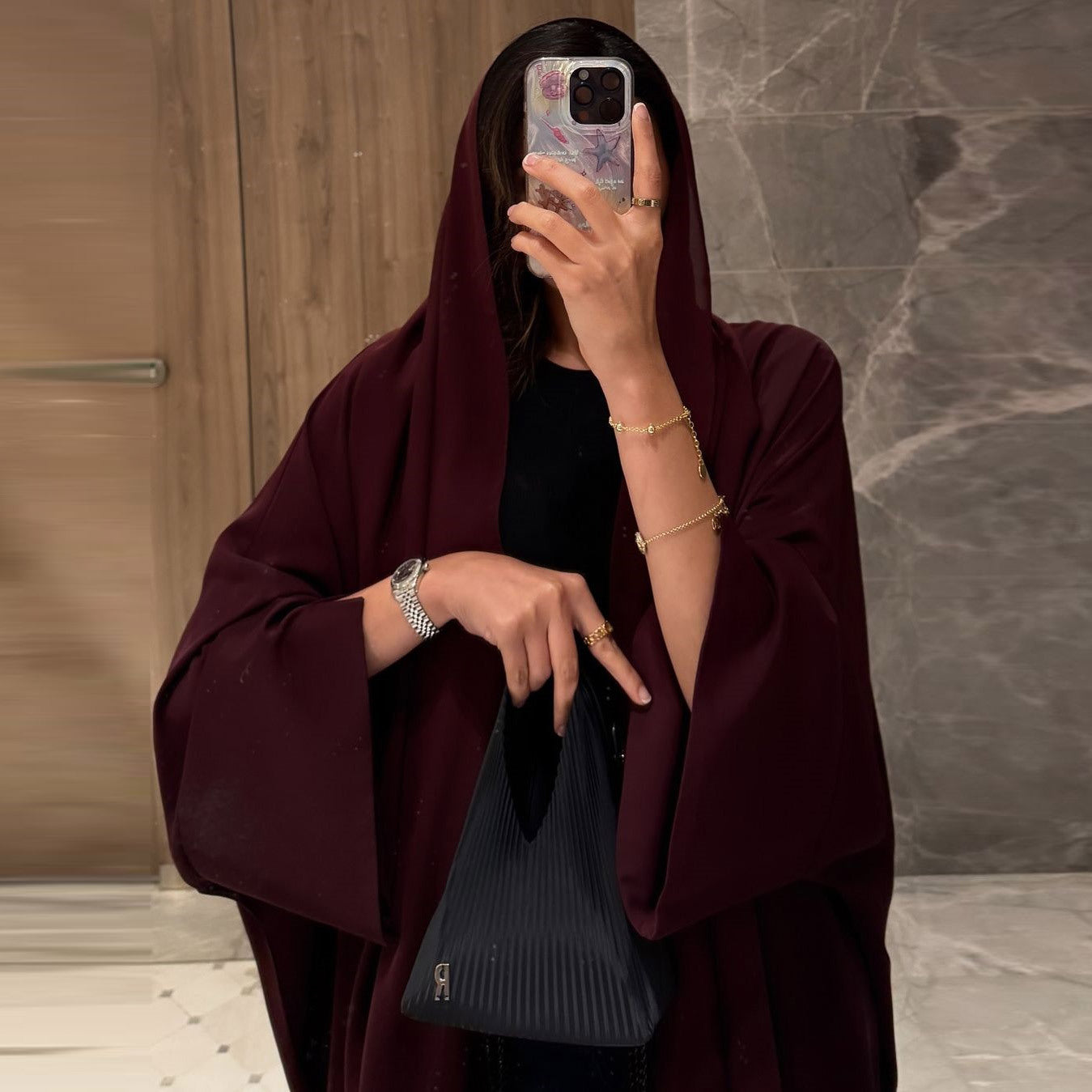 Women's Plain Robe Orange Open Abaya