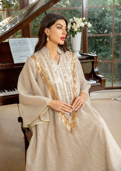 Women's Mesh Embroidered Sequin Jalabiya Dress
