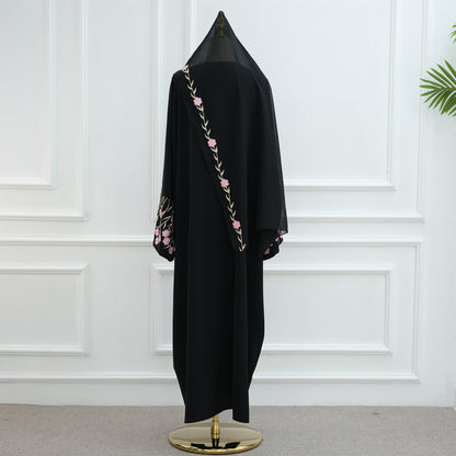 Embroidered Cardigan Abaya with Floral Sleeve Detail