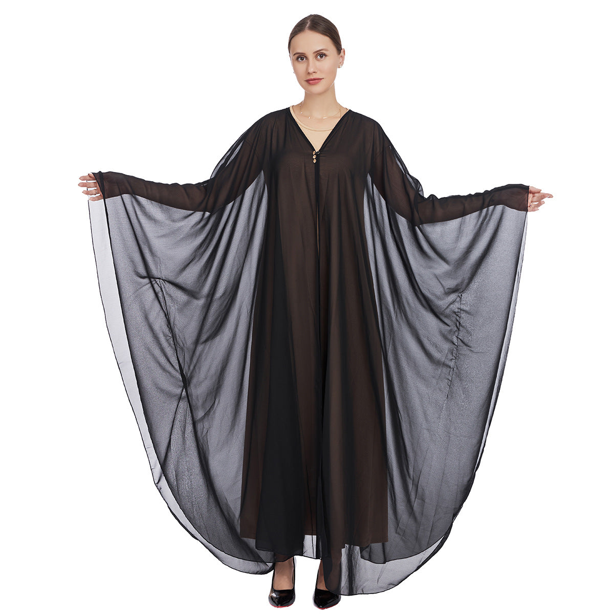 Chiffon Cape and Knitted Inner Long Dress Two-Piece Set