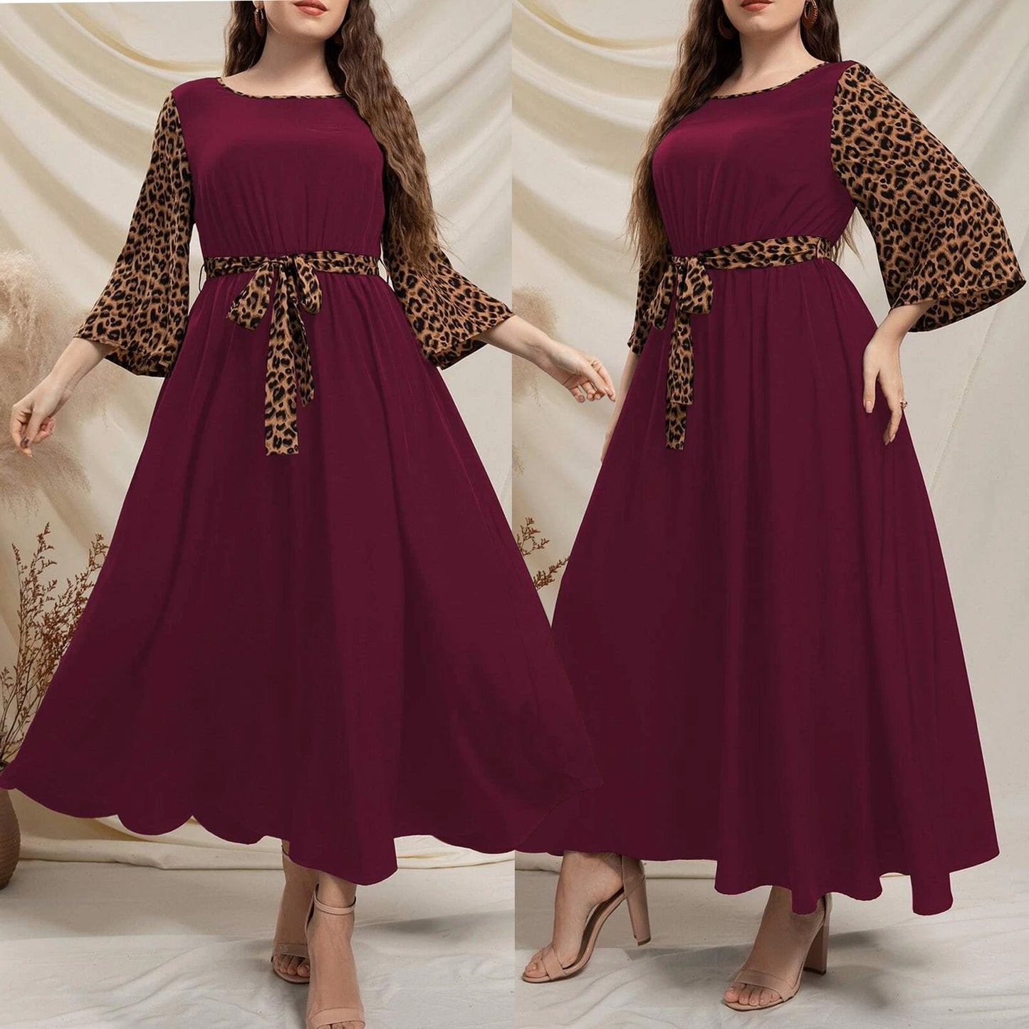 Women's Leopard-print Flared Sleeve Patchwork Dress