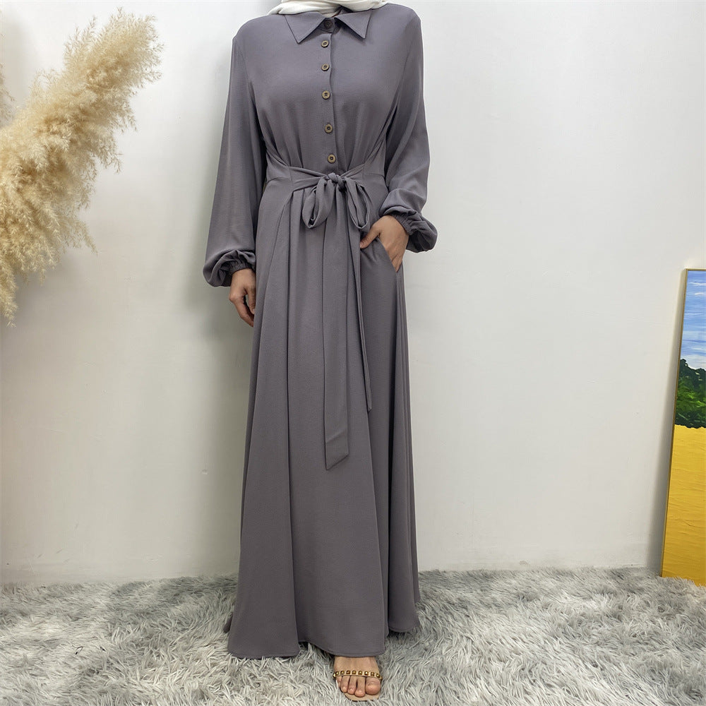 Plain Loose Buttoned Dress with Pockets