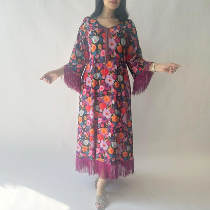 Women's Gilded Print Casual Jalabiya Dress
