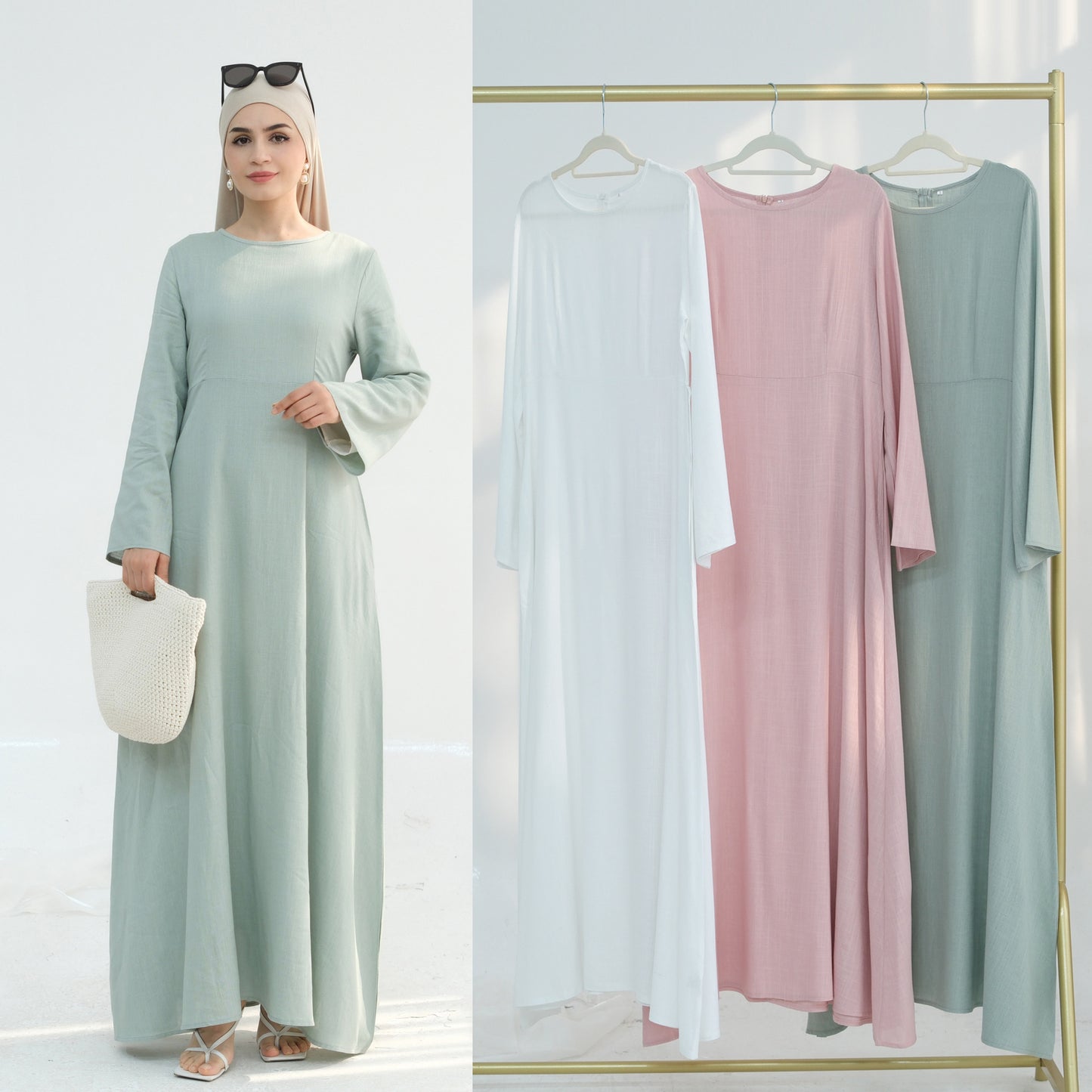 Women's Solid Cotton and Linen Waist-cinching Robe