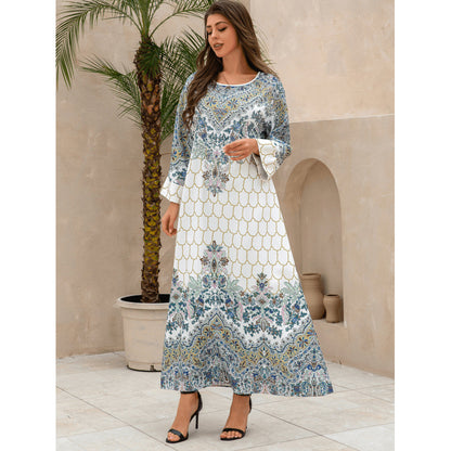 Muslim Polyester Beaded Rhinestone Party Maxi Dress