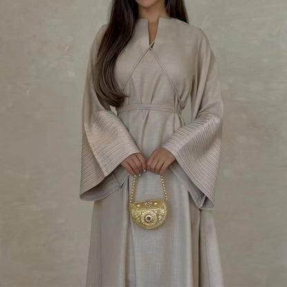Modest V-neck Embroidery Elegant Abaya Dress