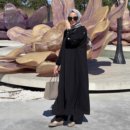 Loose Long Sleeve Maxi Dress with Button Detail and Side Pockets