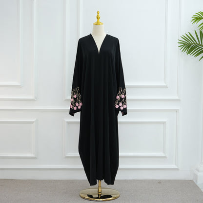 Embroidered Cardigan Abaya with Floral Sleeve Detail