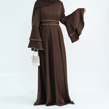 Beaded Nida Double-Layer Flare Sleeve Luxury Modest Maxi Dress