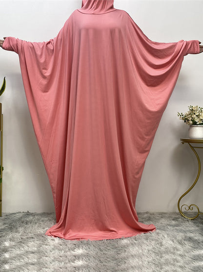 Solid Color Fashion Bat Sleeve Abaya Dress